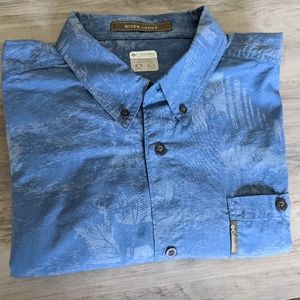 Men's XL, Columbia River Lodge shirt, button up, L/S blue, Elk design